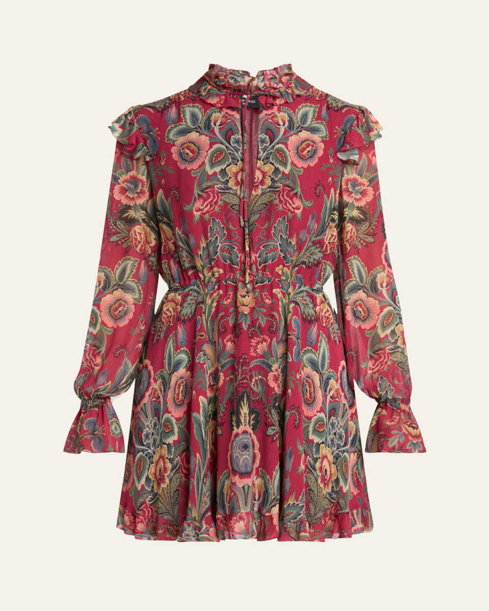 Ruffled Long-Sleeve Mini Dress